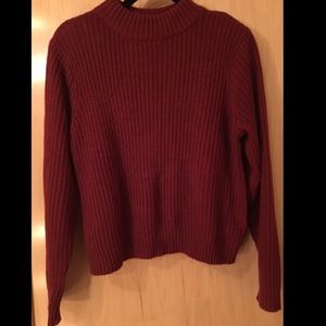 Burgundy mock neck ribbed sweater